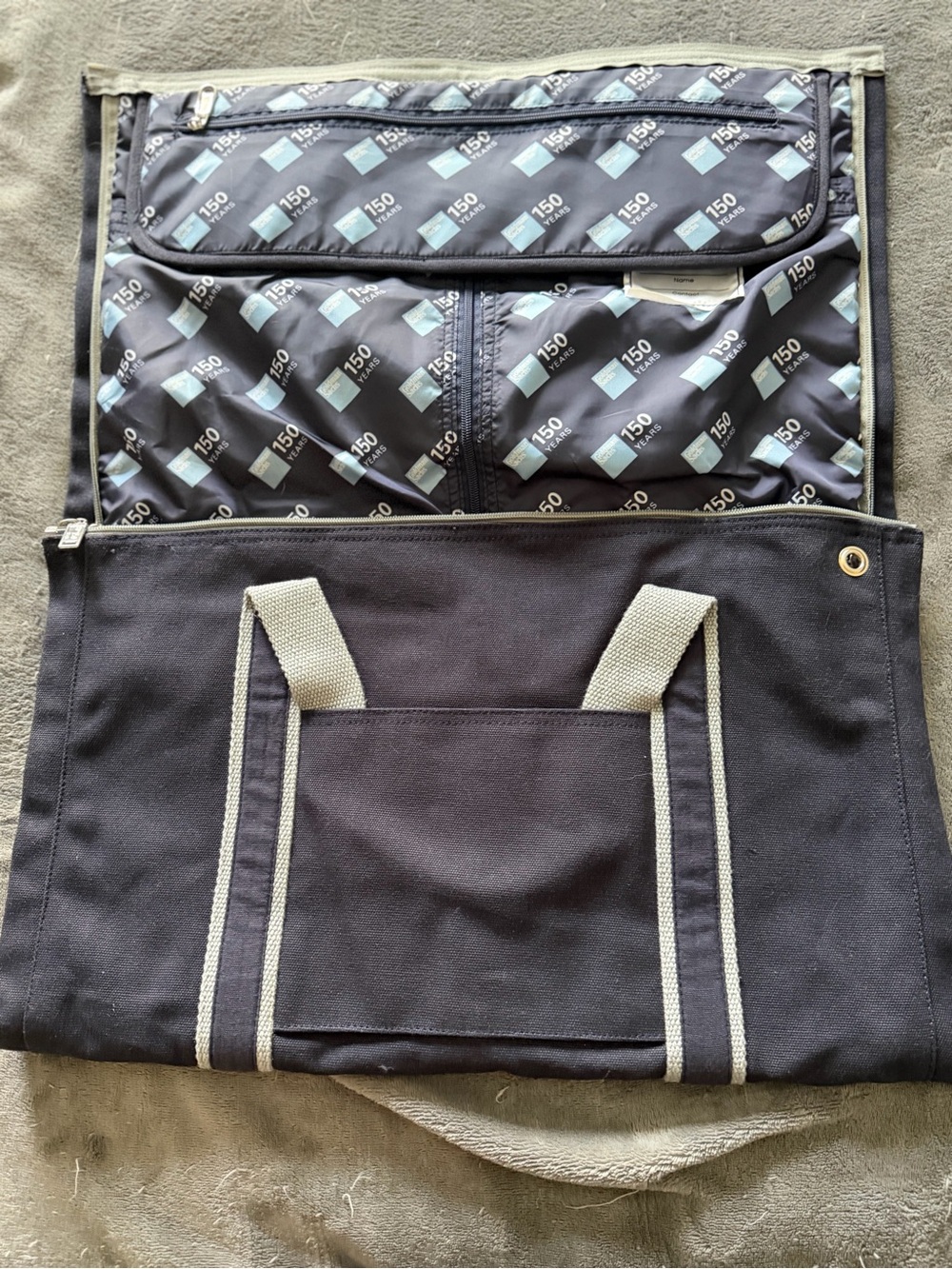 Canvas Travel Tote with Contrast Webbed Handles - Black